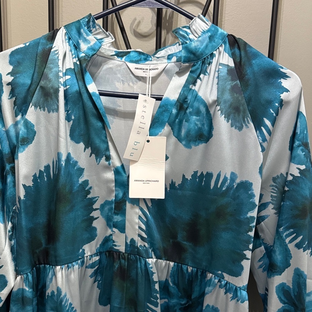 Amanda Uprichard New YorkStella Blu NWT small Teal and White Floral Dress